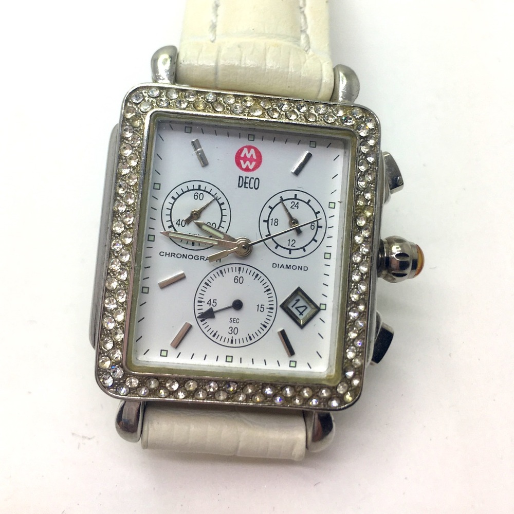 MW deco crystal ,alligator grain white learther watch. MW Swiss watch.Working 🔥